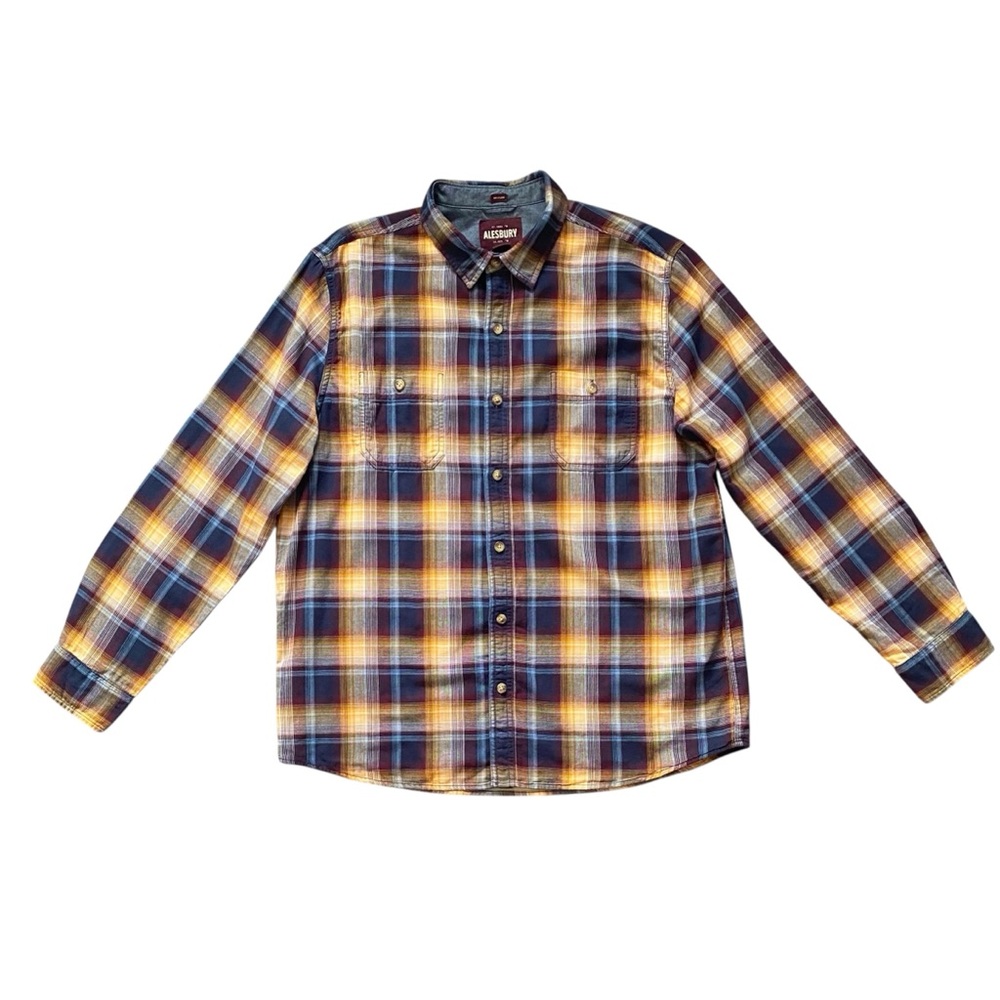 Alesbury Men’s Plaid Button Down Shirt Large Regular Fit Fully Lined Long Sleeve